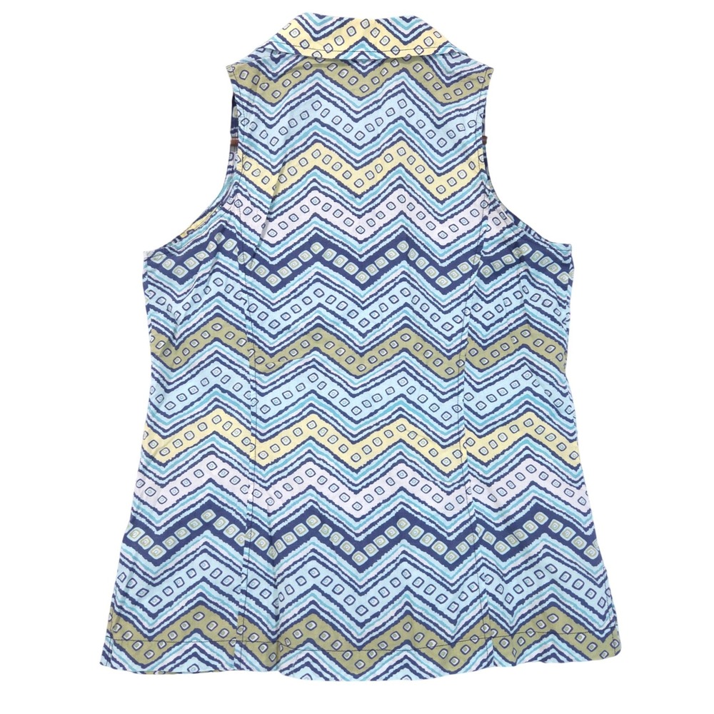 Royal Robbins Chevron Sleeveless Button Down Shirt Womens S Blue Green Coastal - Picture 2 of 9